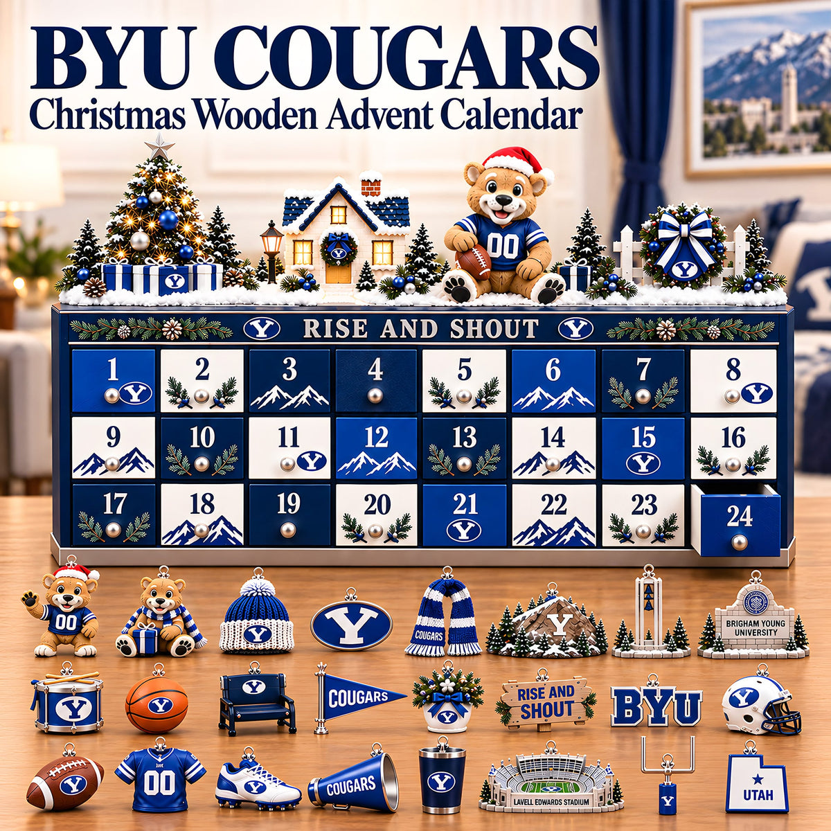 Premium BYU Christmas Wooden Advent Calendar PVNA