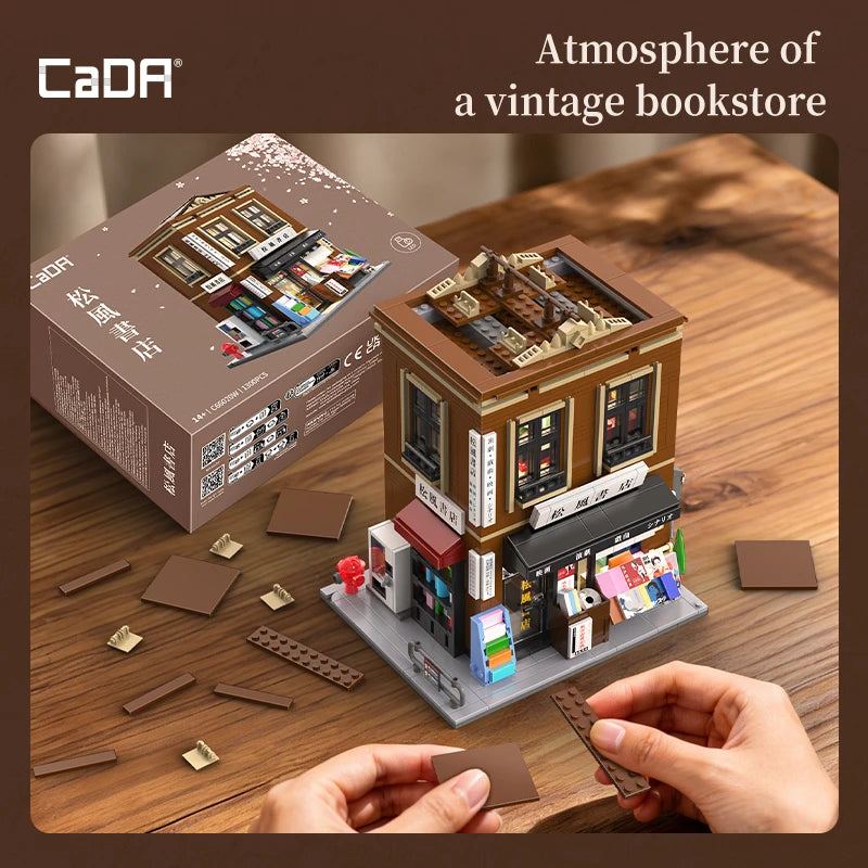 Cada 1292PCS Japanese-style bookstore LED House Building Blocks city Street View grocery store Toy Series set holiday gift