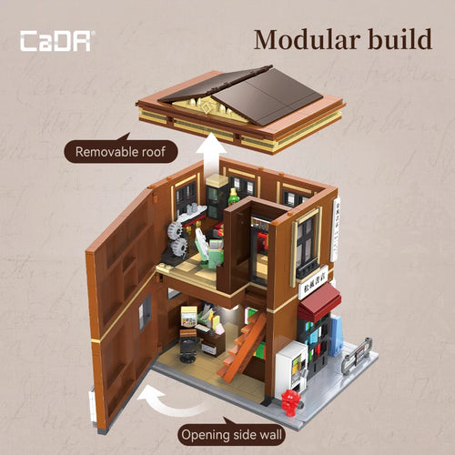 Cada 1292PCS Japanese-style bookstore LED House Building Blocks city Street View grocery store Toy Series set holiday gift
